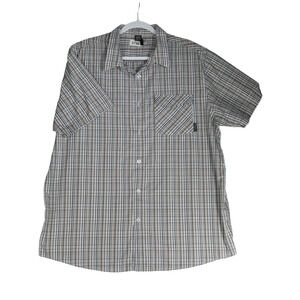Oakley Button Up Shirt Mens XXL Brown Black Plaid Short Sleeve Snap Pocket